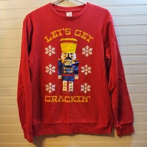 Holiday Time Womens Small Red Nutcracker Let's Get Crackin' Christmas Sweatshirt
